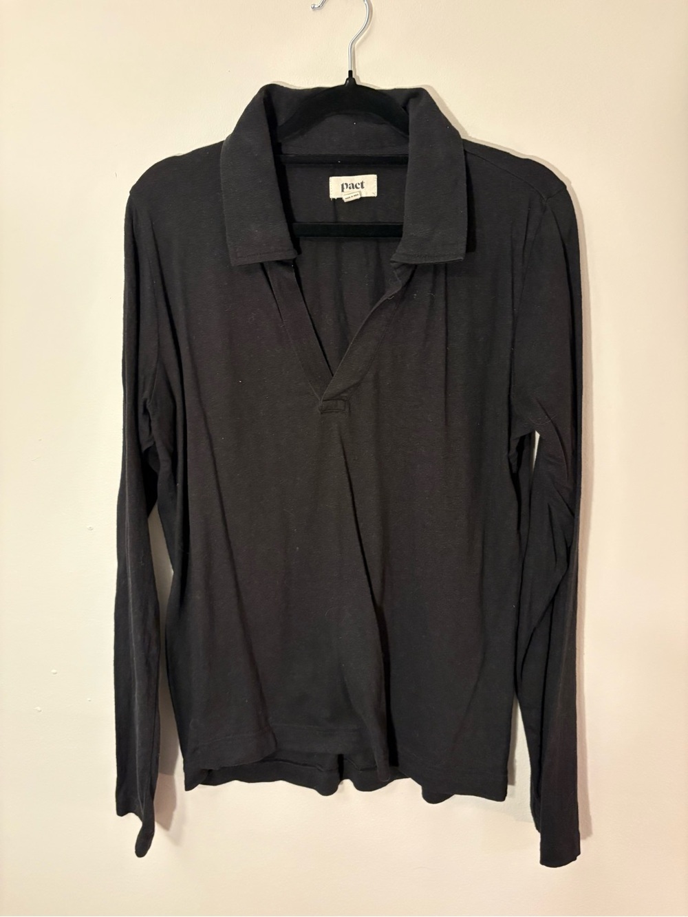 Pact Organic Cotton Linen Popover Polo — Black — Size M 🖤